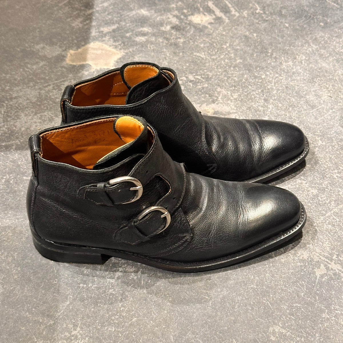 【BETTANIN & VENTURI】ベッタニン＆ヴェントゥーリ ダブルモンク ブーツ グレインレザー ブラック サイズUK6.5