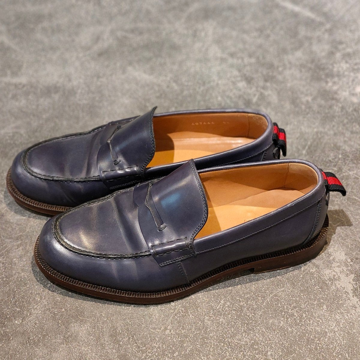 GUCCI】グッチ 407444 コインローファー カーフ ネイビー サイズUK5.5