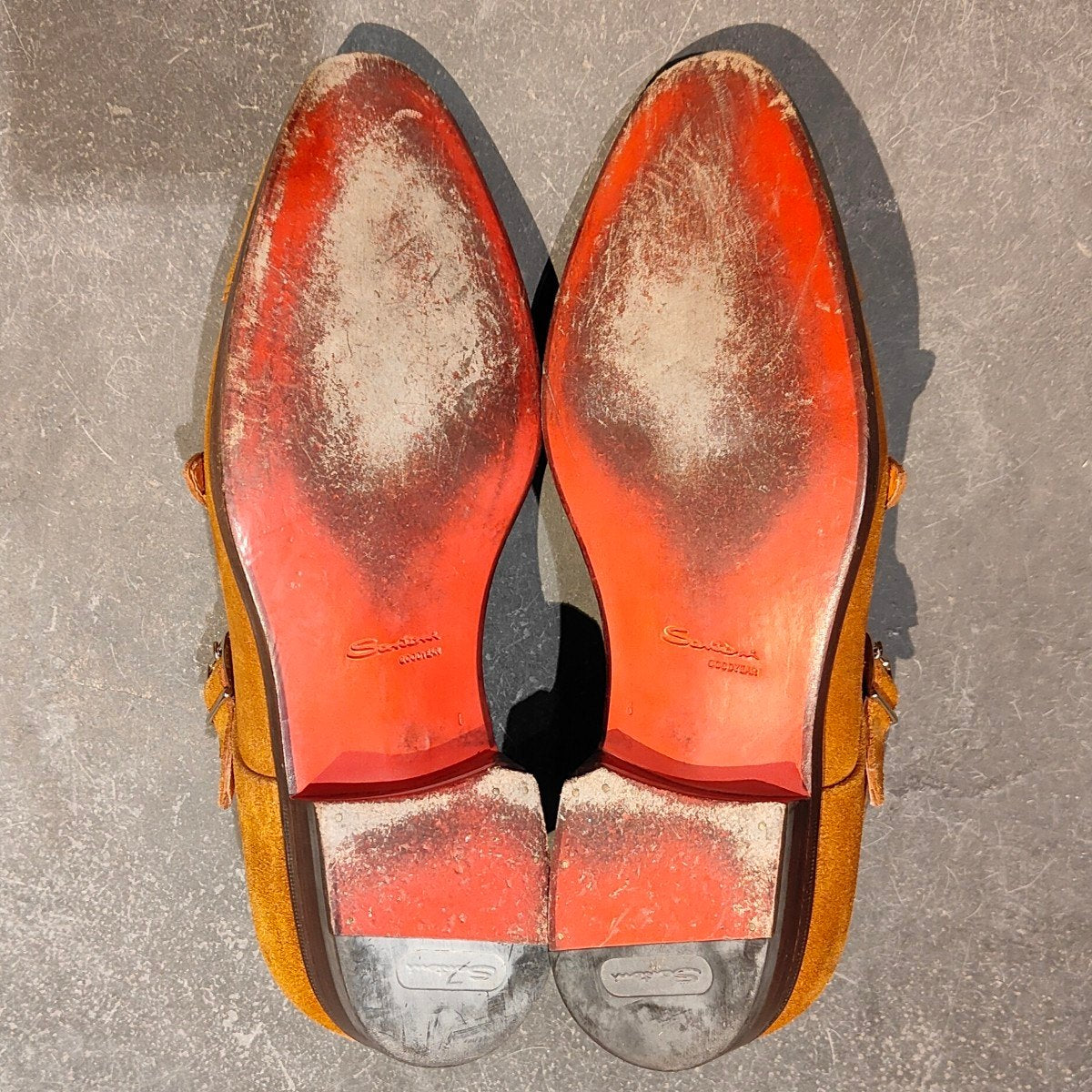 【オンライン限定】使用数回【santoni】サントーニ 14304 ダブルモンク スエード ライトブラウン サイズUK6