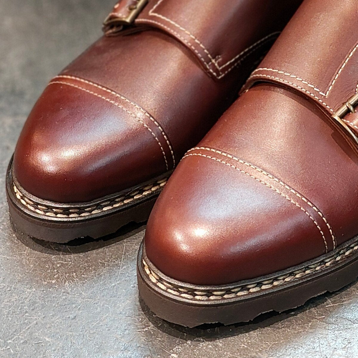 新品未使用 【Paraboot】パラブーツ ウィリアム ダブルモンク カーフ カフェ サイズ UK7 定価￥96,800-