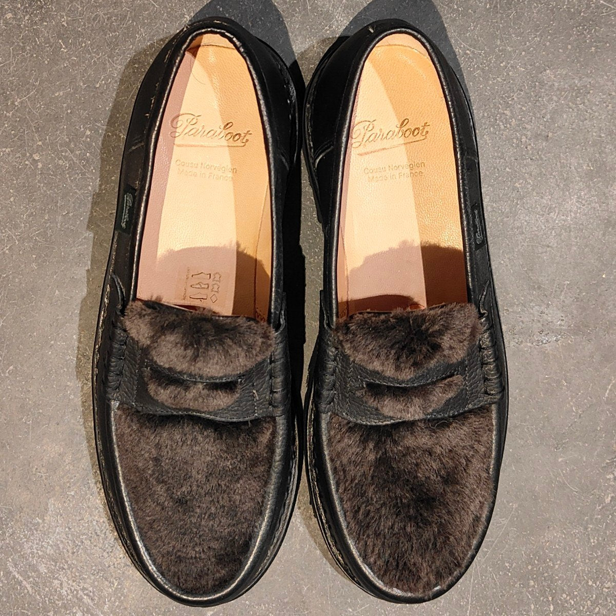 新品未使用【Paraboot】パラブーツ ランス コインローファー  ムートン グレインレザー ブラック サイズ UK7