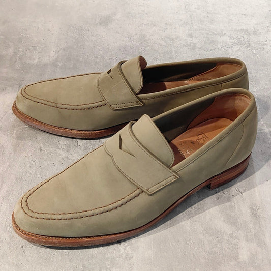 極美品【CROCKETT&JONES】クロケット＆ジョーンズ バーニーズニューヨーク別注 SELHURST アンラインド ローファー ヌバック グレー  サイズUK7E 366ラスト
