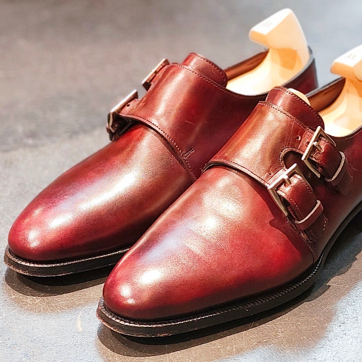 希少 極美品 【JOHN LOBB】ジョンロブ ナセビー ダブルモンク カーフ バーガンディ サイズ UK5E 7000ラスト