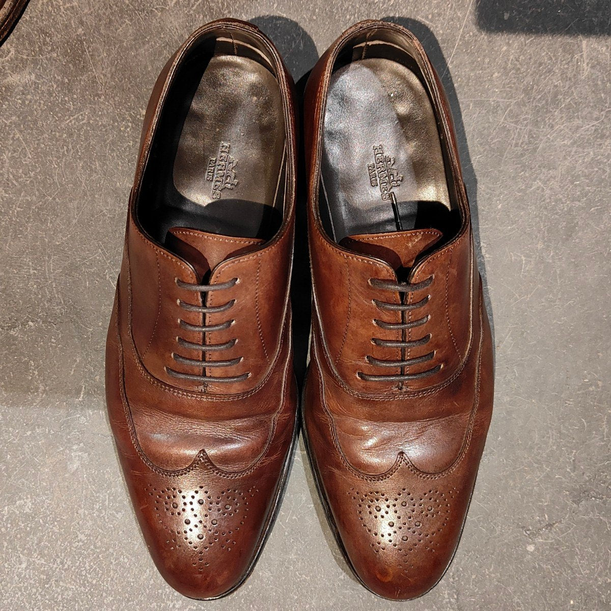 【HERMES】エルメス ジョンロブ製 ウイングチップ ミュージアムカーフ ブラウン サイズUK7.5