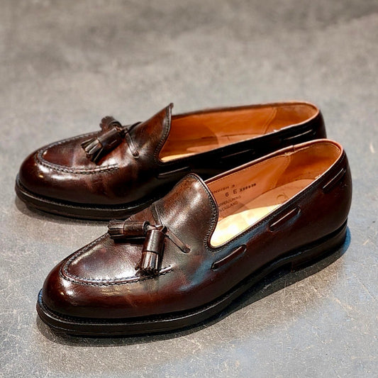 使用数回【CROCKETT&JONES】クロケット&ジョーンズ キャベンディッシュ3 タッセルローファー バーニッシュカーフ ダークブラン サイズUK6E 375ラスト 参考定価¥126,500-
