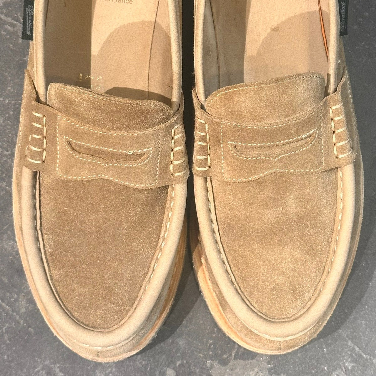 試着程度【PARABOOT】パラブーツ ナント アンラインドローファー スエード ベージュ サイズUK6.5