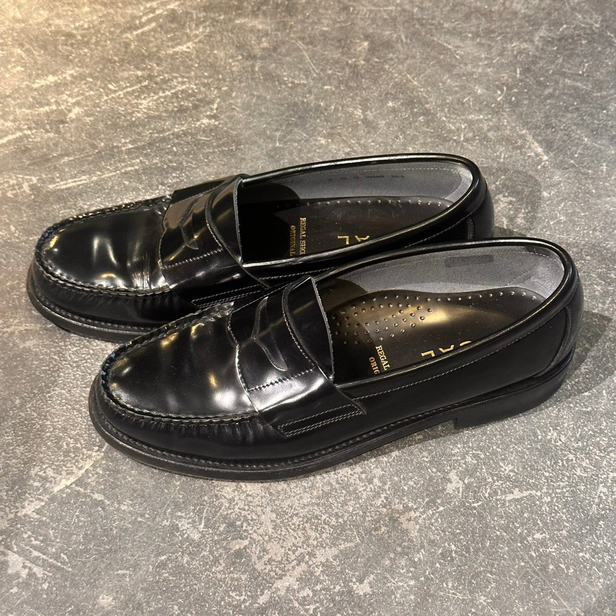 極美品【REGAL】リーガル W54B コインローファー パテントレザー ブラック サイズ25.5cm