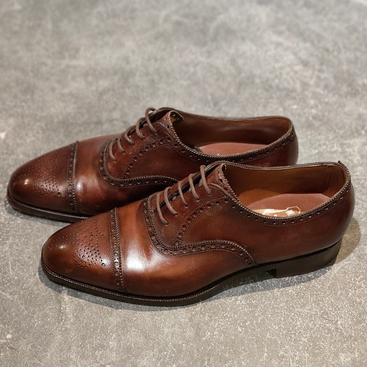 美品【FOSTER&SON】フォスター＆サン SANDRINGHAM サンドリンガム セミブローグ ミュージアムカーフ ブラウン サイズUK6E 66ラスト