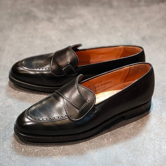 試着程度【CROCKETT&JONES】クロケット&ジョーンズ BEAMSF別注 ブリムストーン バタフライローファー カーフ ブラック サイズUK5.5E 302ラスト 参考定価¥137,500-