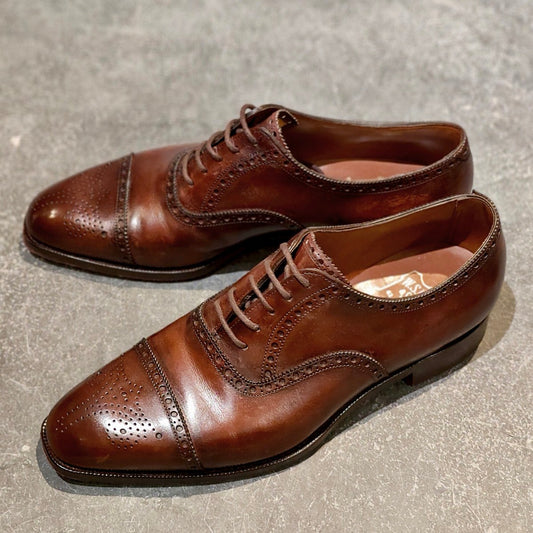 美品【FOSTER&SON】フォスター＆サン SANDRINGHAM サンドリンガム セミブローグ ミュージアムカーフ ブラウン サイズUK6E 66ラスト