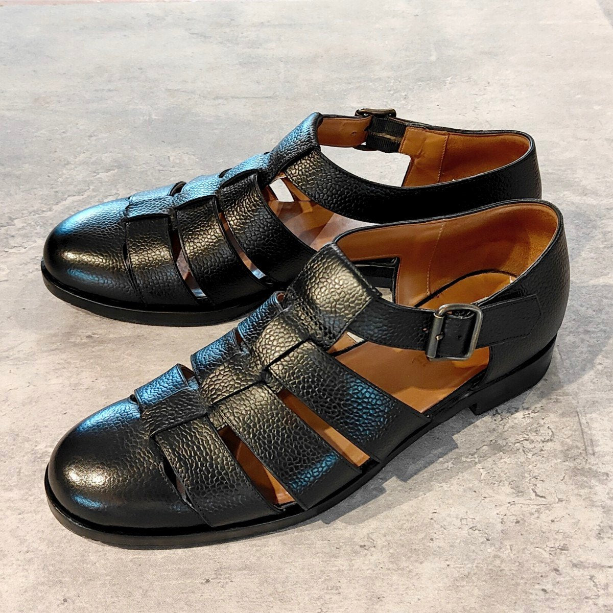 極美品【F.lli Giacometti】フラテッリ ジャコメッティ FG166 グルカサンダル グレインレザー ブラック サイズ40.5 ラスト 参考定価￥100,100-