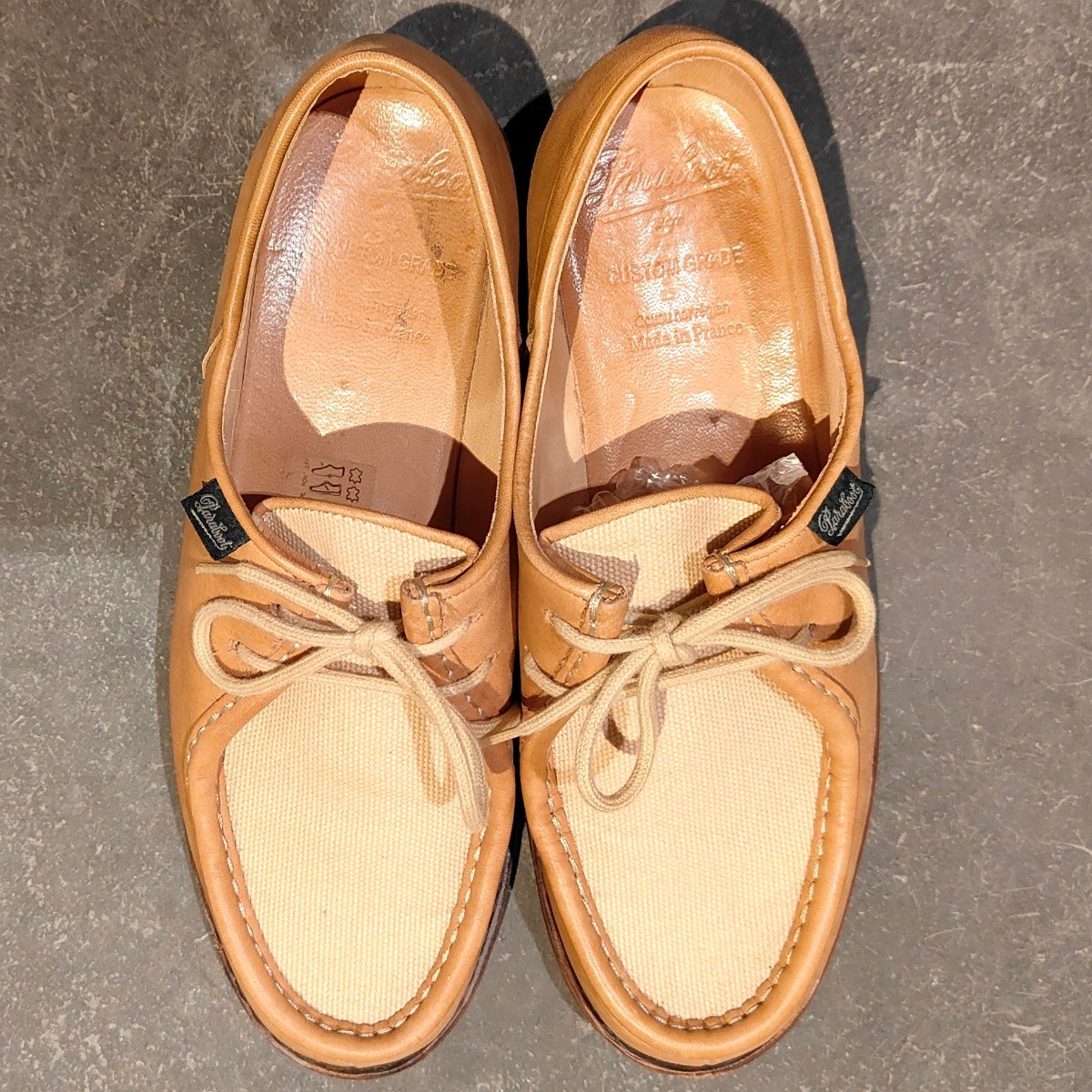 希少 美品【Paraboot】パラブーツ ミカエル カスタムグレード チロリアン カーフ キャンバス生地コンビ ベージュ サイズ41 参考定価￥96,800-