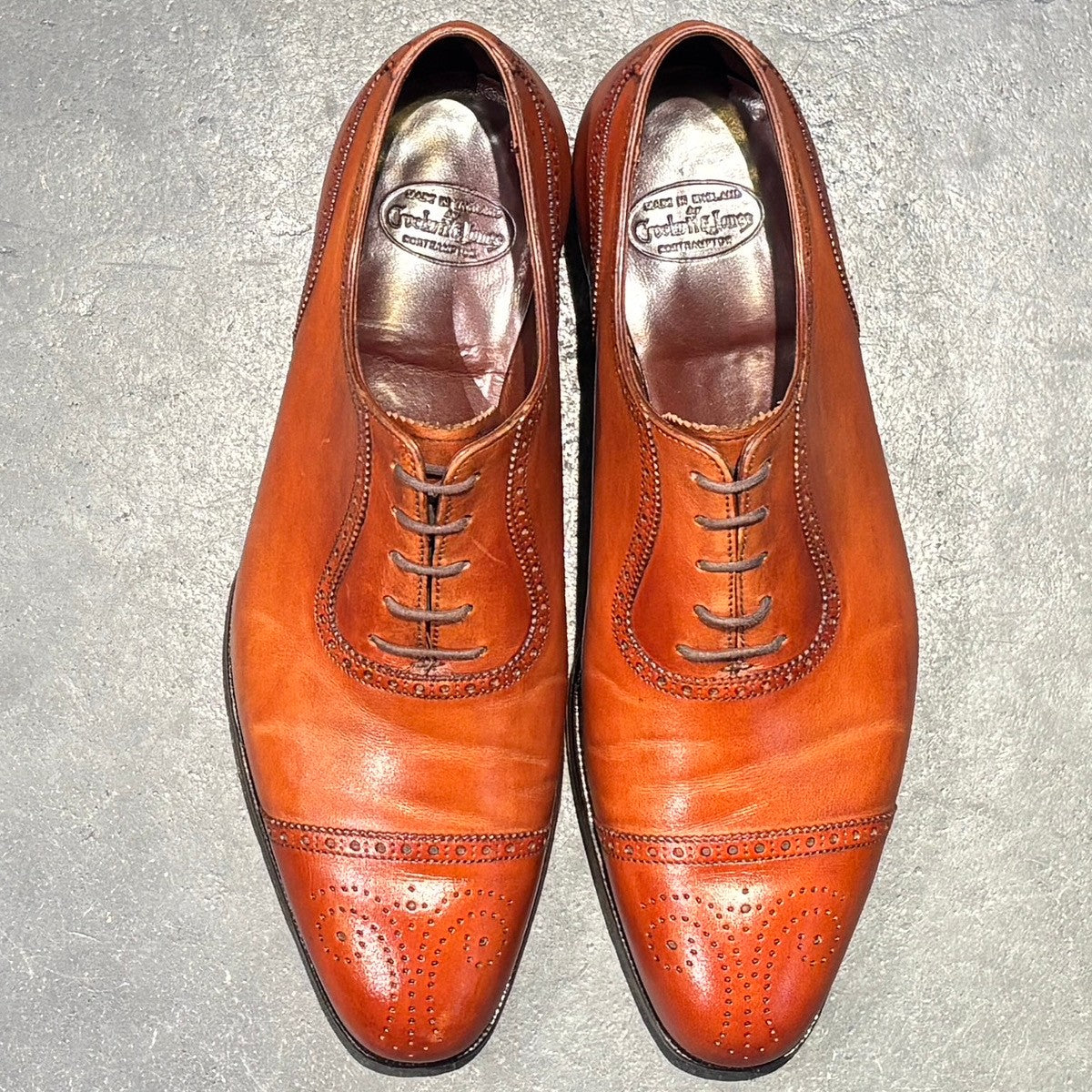 【Crockett&Jones】クロケット&ジョーンズ レザーシューズ アルビオン セミブローグ カーフ ブラウン サイズUK7.5E