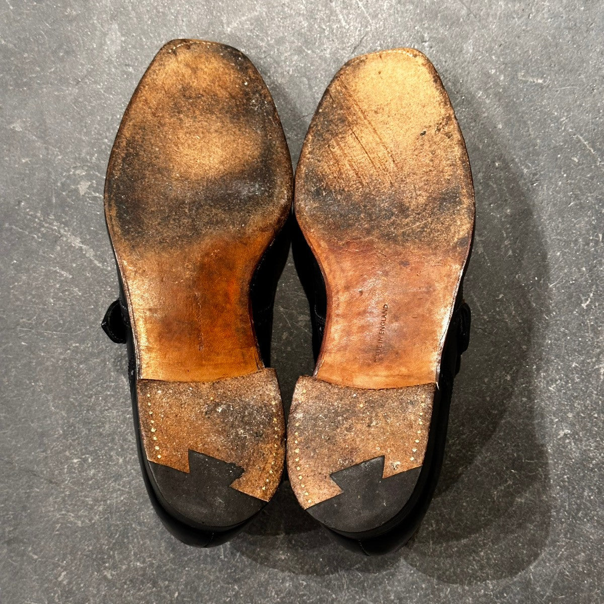 希少【Poulsen Skone】ポールセーンスコーン ダブルモンク クロケット＆ジョーンズ製 70年代想定 カーフ ネイビー サイズUK8E