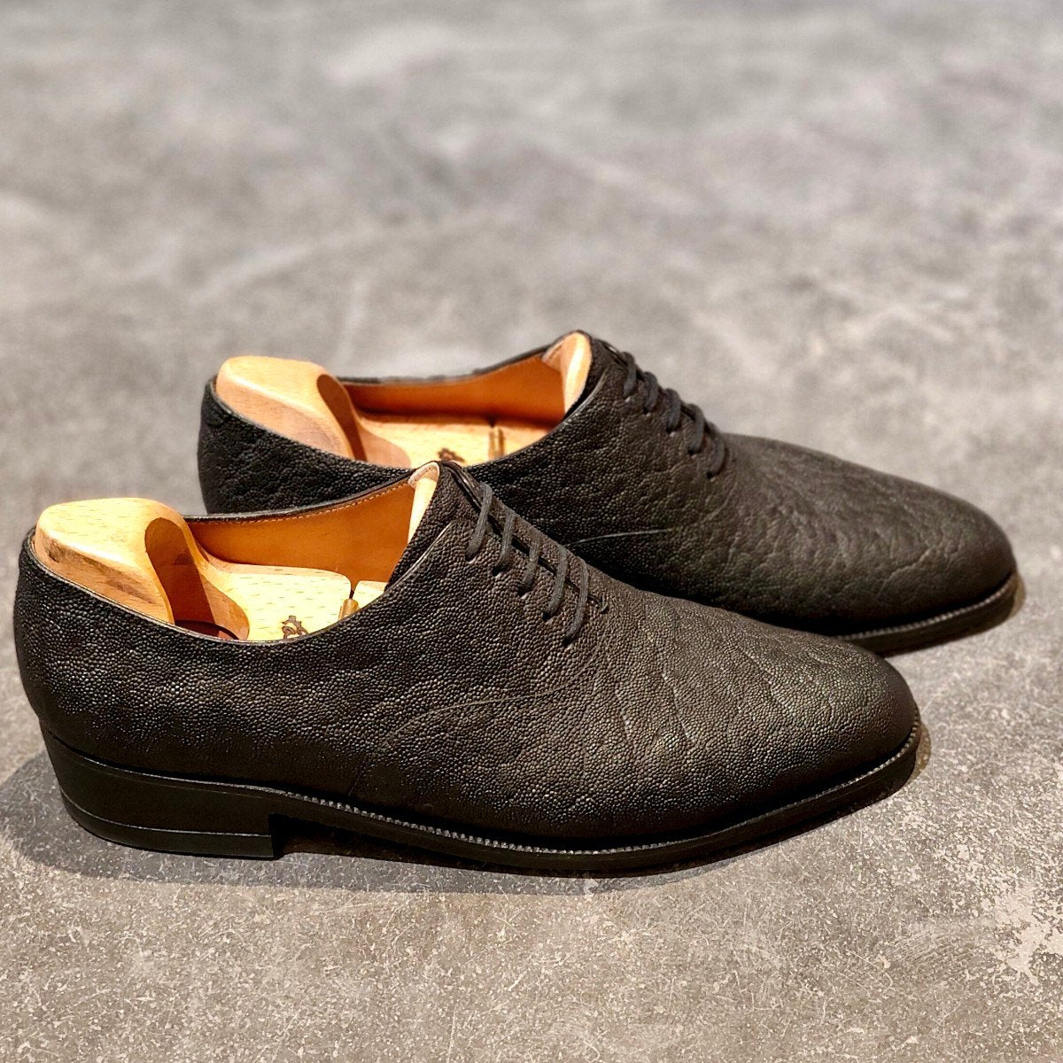 希少 極美品【JOHN LOBB】ジョンロブパリ ビスポーク プレーントゥオックスフォード エレファントレザー ブラック サイズUK6.5E相当