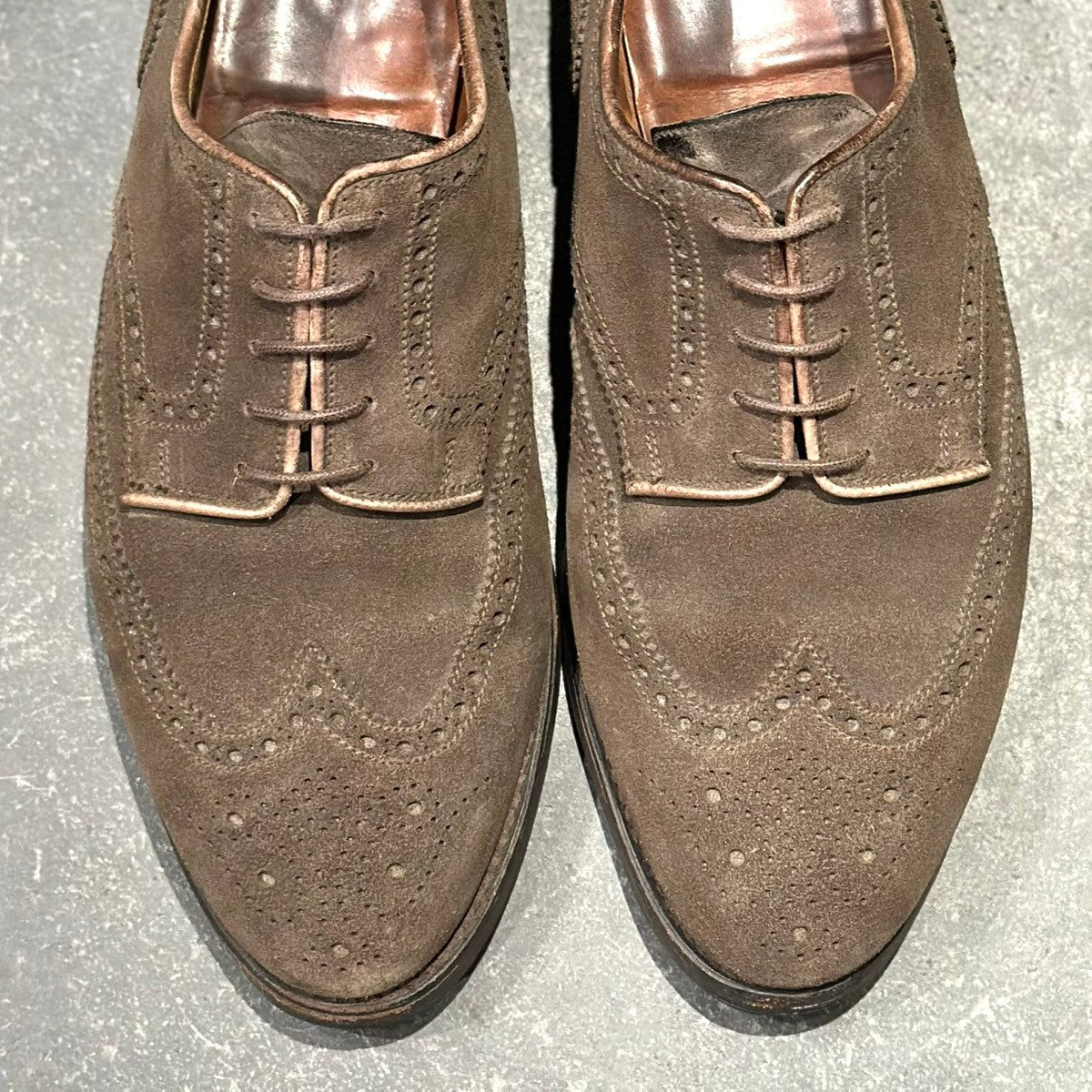 【Crockett & Jones】クロケット&ジョーンズ カーディガン ウイングチップ スエード ブラウン サイズ8E 335ラスト