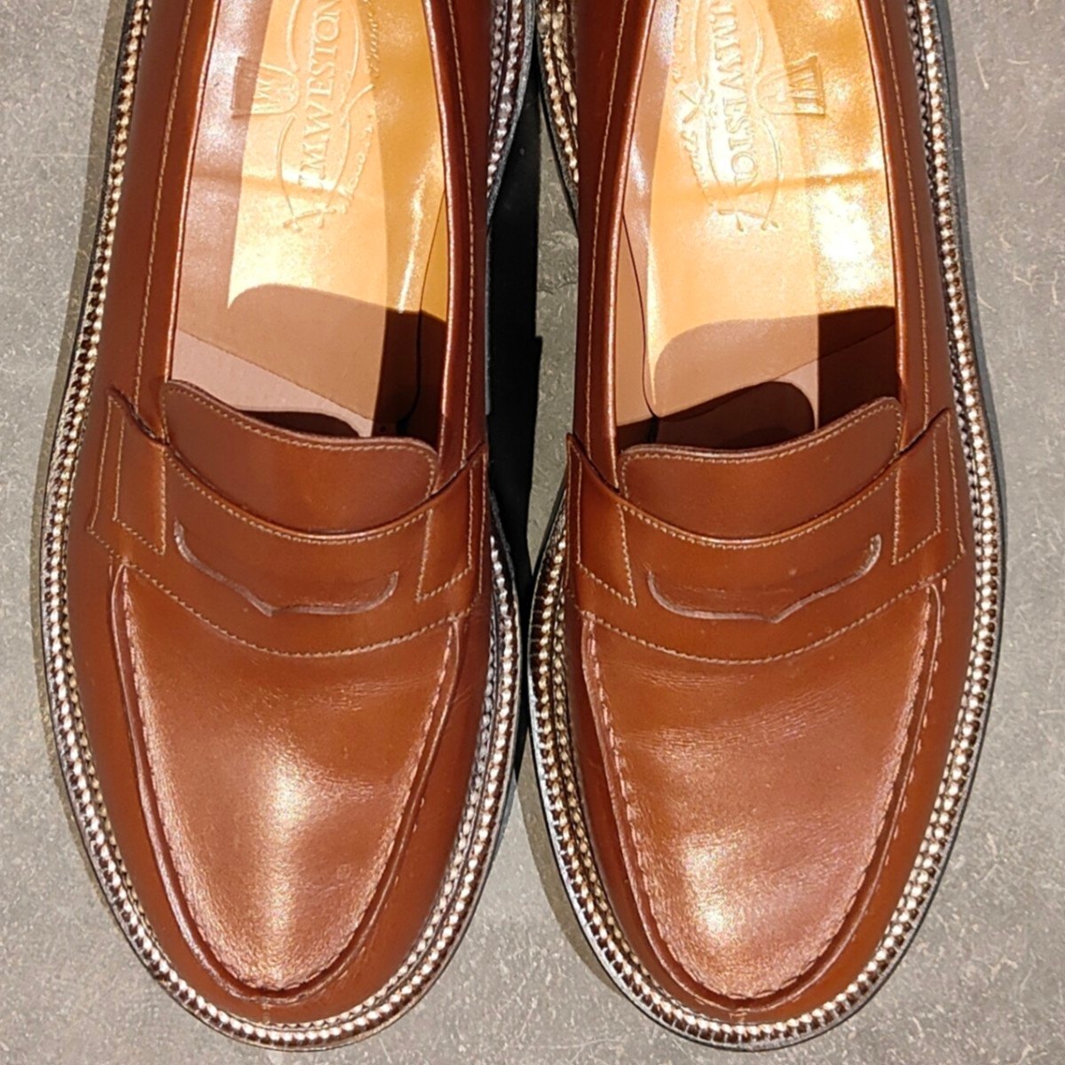 使用数回【J.M.WESTON】ジェイエムウエストン 385 トリプルソール ローファー ボックスカーフ タンブラウン サイズ U6.5D 41ラスト 参考定価￥198,000-