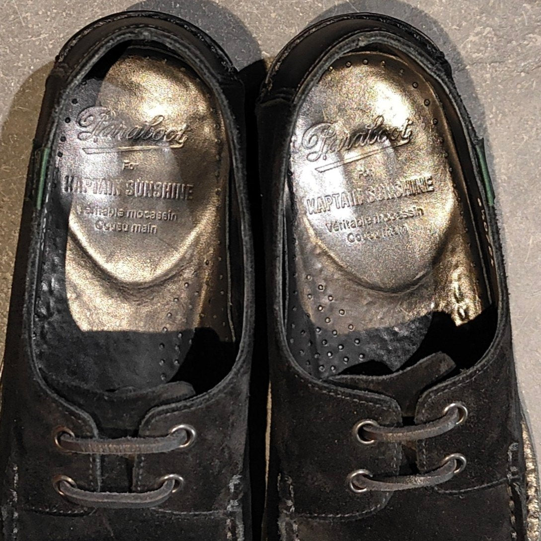 希少 使用数回【Paraboot】パラブーツ DOMINGUE  KAPTAIN SUNSHINE別注 Uチップ スエードカーフコンビ ブラック サイズ UK6.5