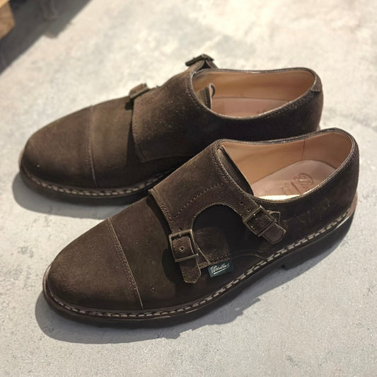美品【Paraboot】パラブーツ ウィリアム ダブルモンクストラップ スエード ブラウン サイズ7.5