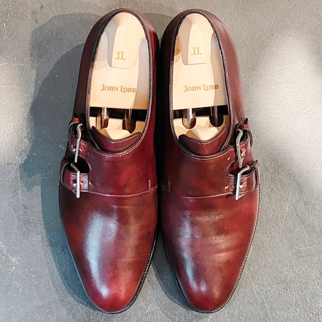 希少 極美品 【JOHN LOBB】ジョンロブ ナセビー ダブルモンク カーフ バーガンディ サイズ UK5E 7000ラスト