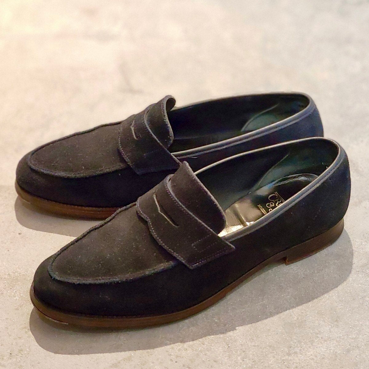 美品【Crockett&Jones】クロケット&ジョーンズ リッチモンド ローファー アンライニング スエード ネイビー サイズUK6E相当