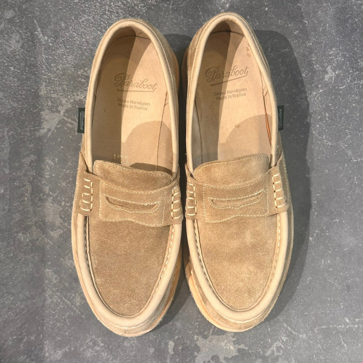 試着程度【PARABOOT】パラブーツ ナント アンラインドローファー スエード ベージュ サイズUK6.5
