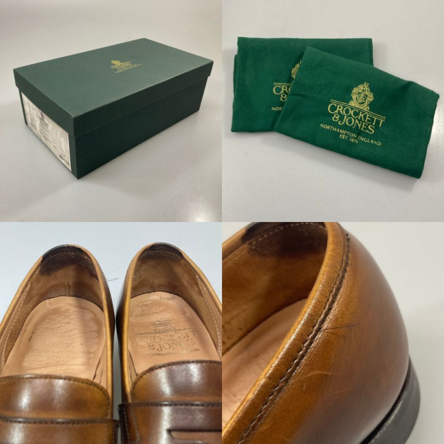 【Crockett&Jones】クロケット&ジョーンズ ローファー グランサム2 ペニー コイン カーフ レザー ブラウン メンズ サイズUK7.5E