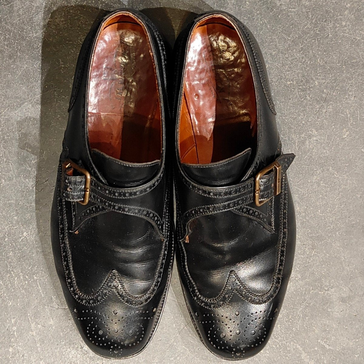 希少【J.M.WESTON】ジェイエムウエストン 533 旧旧旧ロゴ シングルモンク ウイングチップ カーフ  ブラック サイズUK8.5E