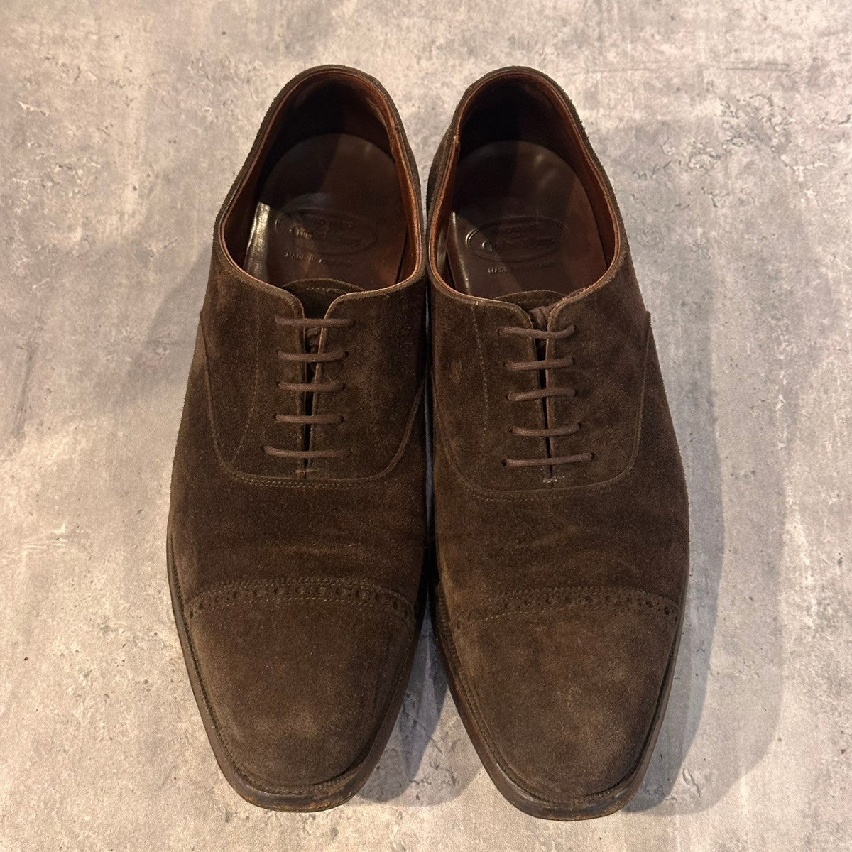 【CROCKETT&JONES】クロケット＆ジョーンズ ベルグレイプ パンチドキャップトゥ スエード ブラウン サイズUK8E