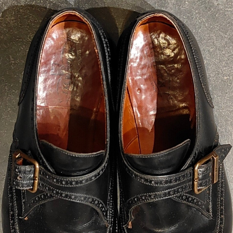 希少【J.M.WESTON】ジェイエムウエストン 533 旧旧旧ロゴ シングルモンク ウイングチップ カーフ  ブラック サイズUK8.5E