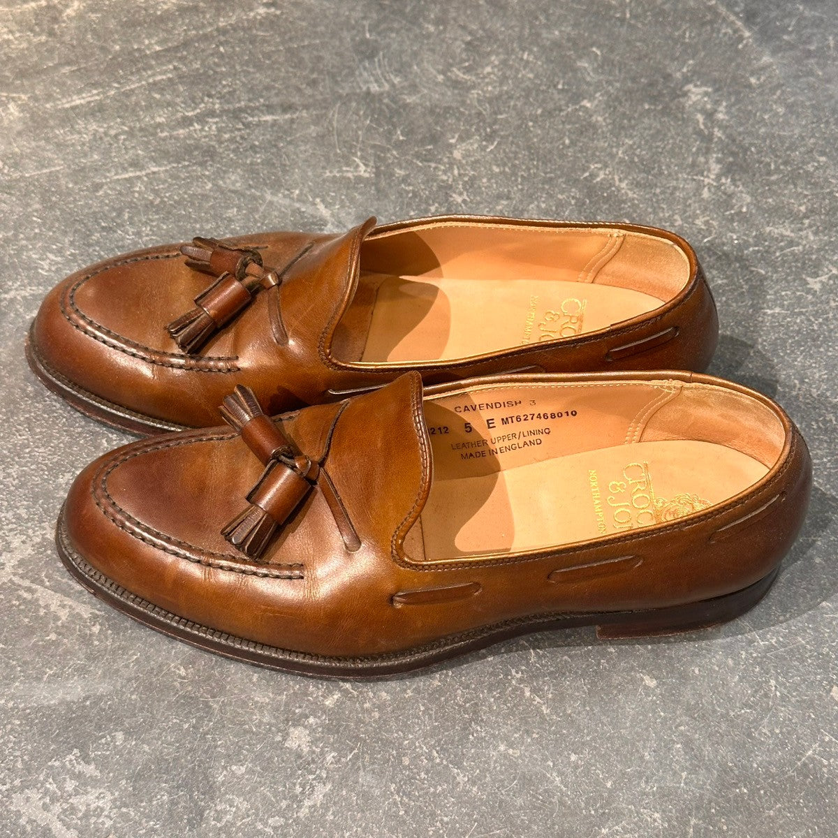 【CROCKETT&JONES】クロケット&ジョーンズ キャベンディッシュ3 タッセルローファー バーニッシュカーフ ダークブラウン サイズUK5E 375ラスト