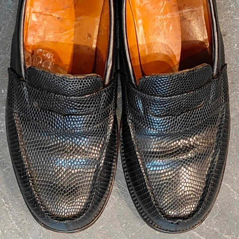 希少 【J.M.WESTON 】ジェイエムウエストン180 シグニチャーローファー リザード 旧旧旧ロゴ ブラック サイズUK5C 41ラスト 参考定価￥363,000-