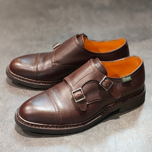 使用数回【Paraboot】パラブーツ POE ポー ダブルモンク グレインレザー ブラウン サイズ UK6 参考定価￥96,800-