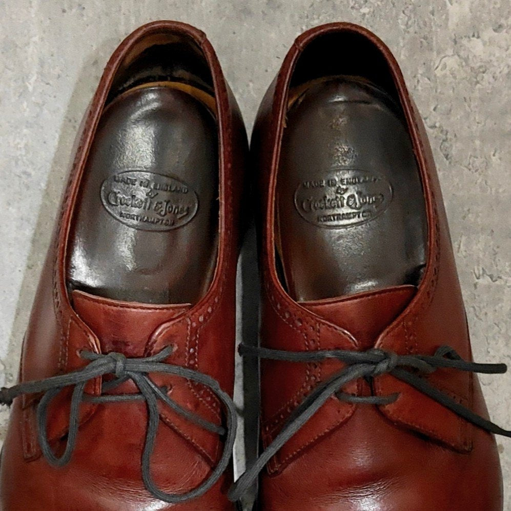 【CROCKETT&JONES】クロケット＆ジョーンズ シャドウェル プレーントゥ Ｖフロント カーフ バーガンディ サイズUK7.5D