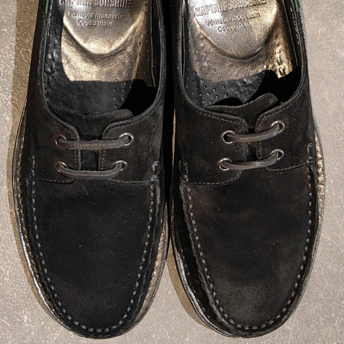 希少 使用数回【Paraboot】パラブーツ DOMINGUE  KAPTAIN SUNSHINE別注 Uチップ スエードカーフコンビ ブラック サイズ UK6.5