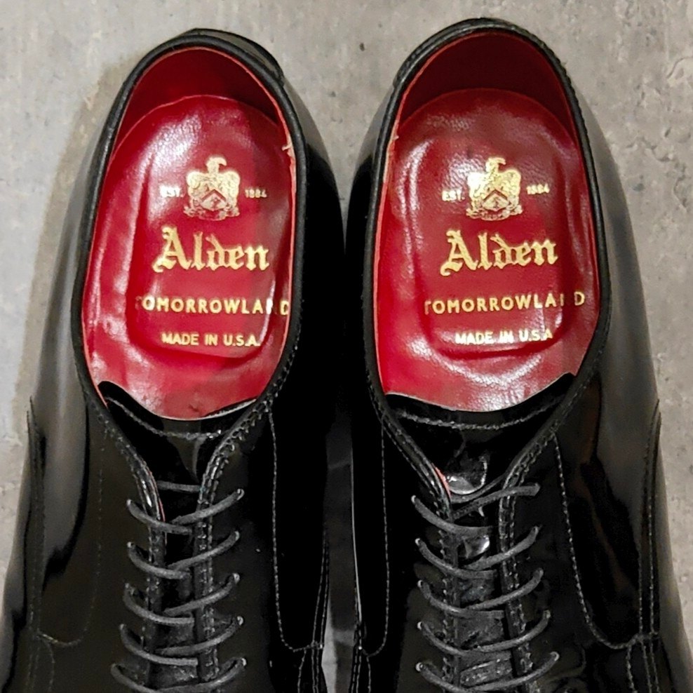 【ALDEN】オールデン 53670 プレーントゥ パテントレザー ブラック サイズUS8.5D ミリタリーラスト