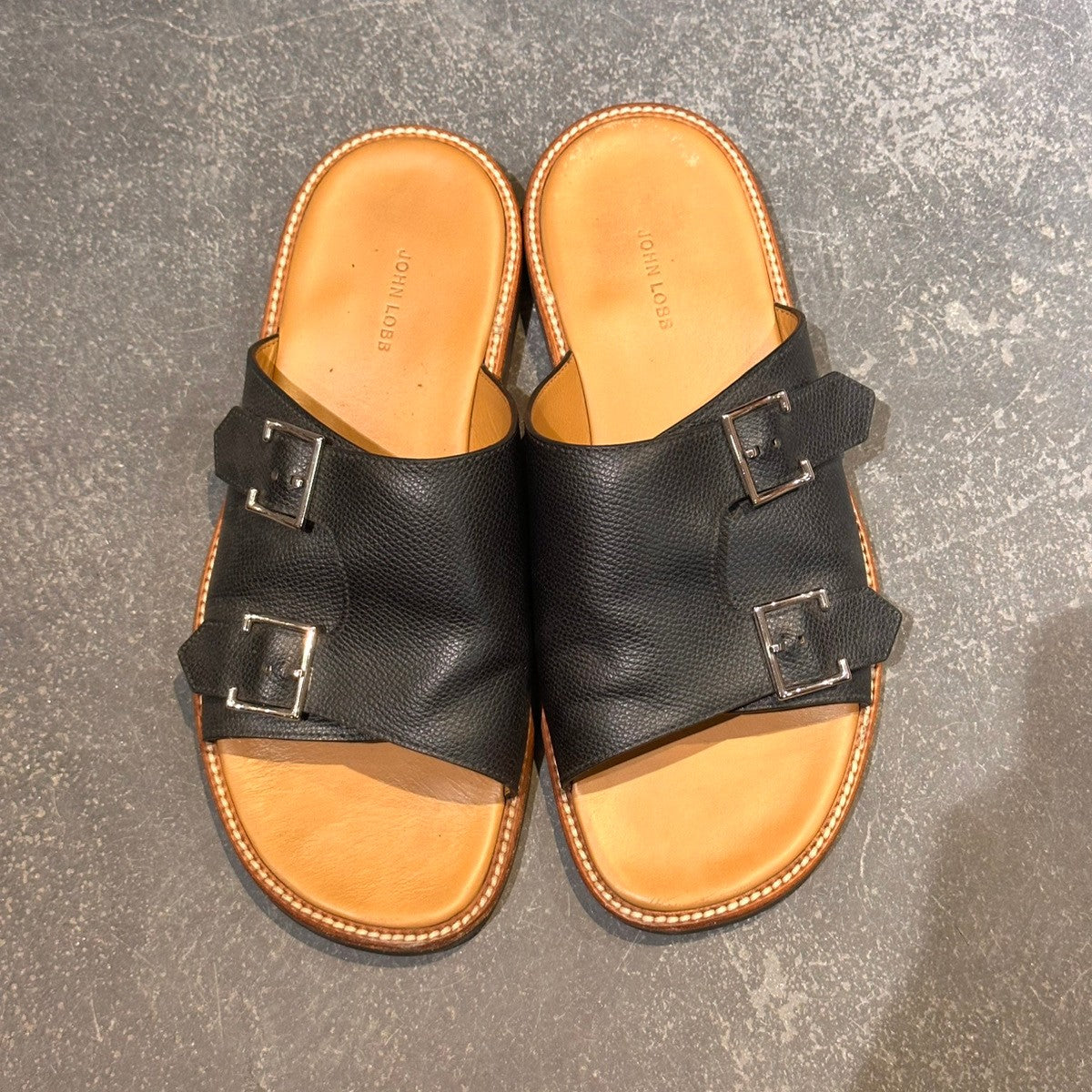 【JOHN LOBB】ジョンロブ ビーコン レザーサンダル ダブルモンク グレインレザー ブラック サイズUK7