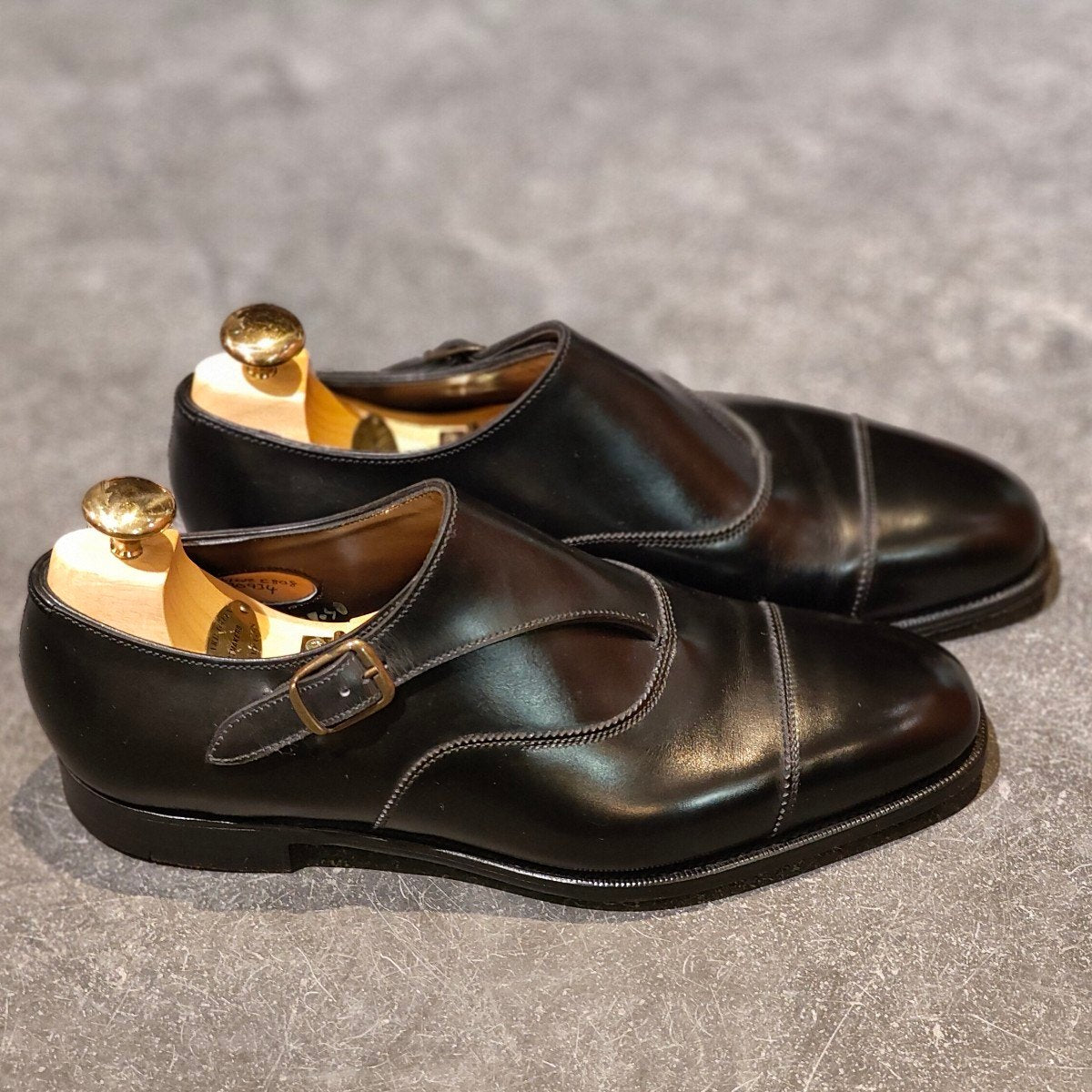 希少 使用数回【EDWARD GREEN】エドワードグリーン STOURHEAD トップドロワー仕様 シングルモンク カーフ ブラック サイズUK6E 808ラスト