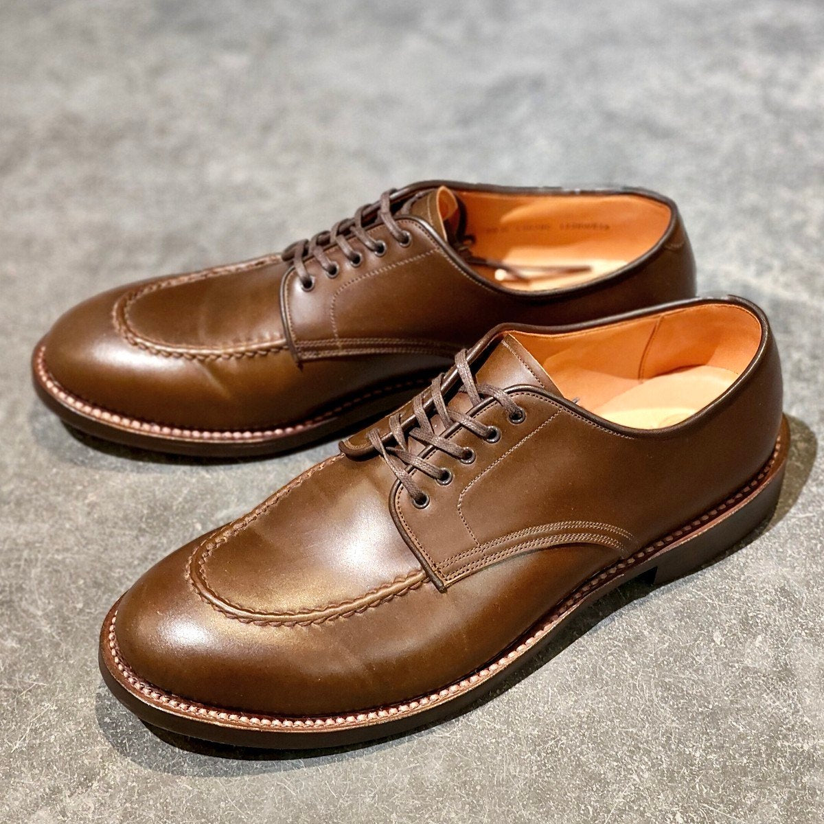 使用数回【WHEELROBE】ウィールローブ 15078 HEAVY STITCHING MOC TOE コードバン ブラウン サイズ10D 1228ラスト