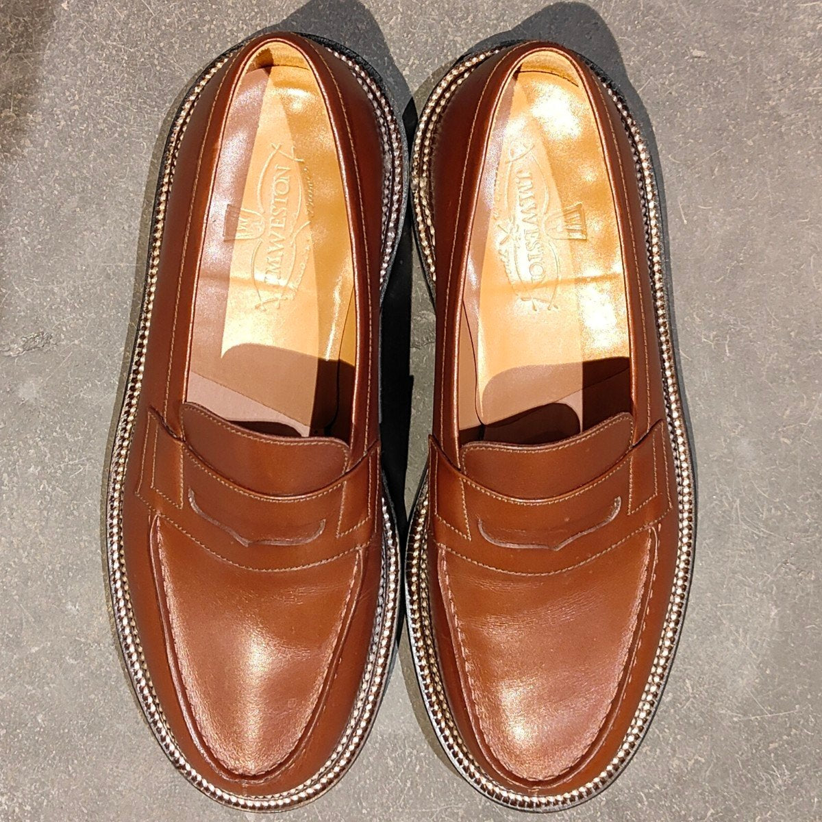 使用数回【J.M.WESTON】ジェイエムウエストン 385 トリプルソール ローファー ボックスカーフ タンブラウン サイズ U6.5D 41ラスト 参考定価￥198,000-