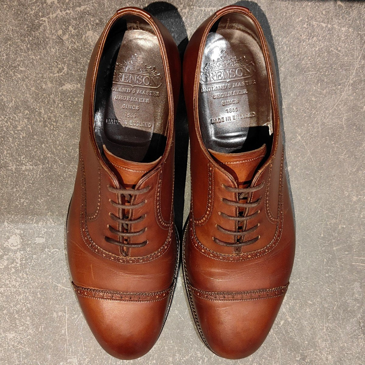 【GRENSON】グレンソン 33108 マスターピース パンチドキャップトゥ カーフ ブラウン サイズUK6.5D 91ラスト