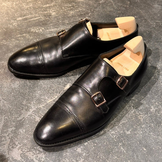 希少【JOHN LOBB】ジョンロブ フィリップ2 ダブルモンク ダブルバックル カーフ ブラック サイズUK7.5 7000ラスト