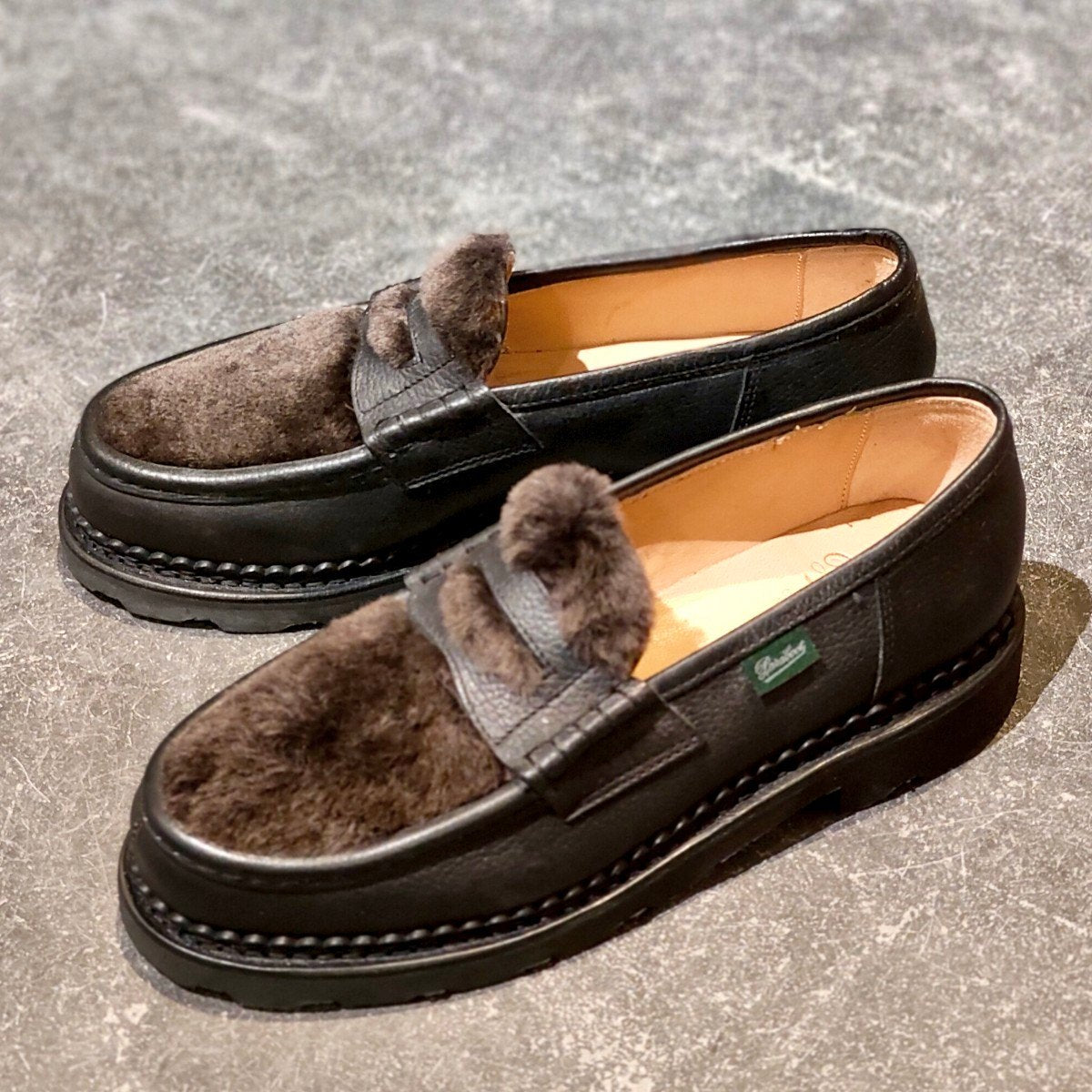 新品未使用【Paraboot】パラブーツ ランス コインローファー  ムートン グレインレザー ブラック サイズ UK7