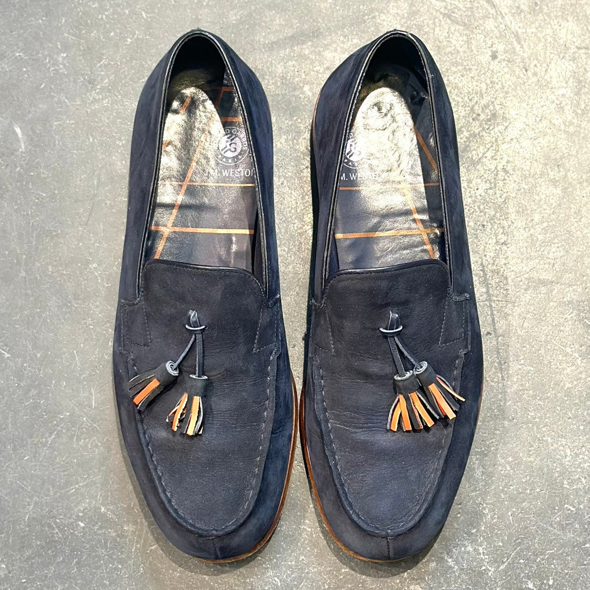 美品 【J.M.WESTON】ジェイエムウエストン タッセルローファー 286 ル・モック パンピーユ  ネイビー スエード サイズUK5.5D