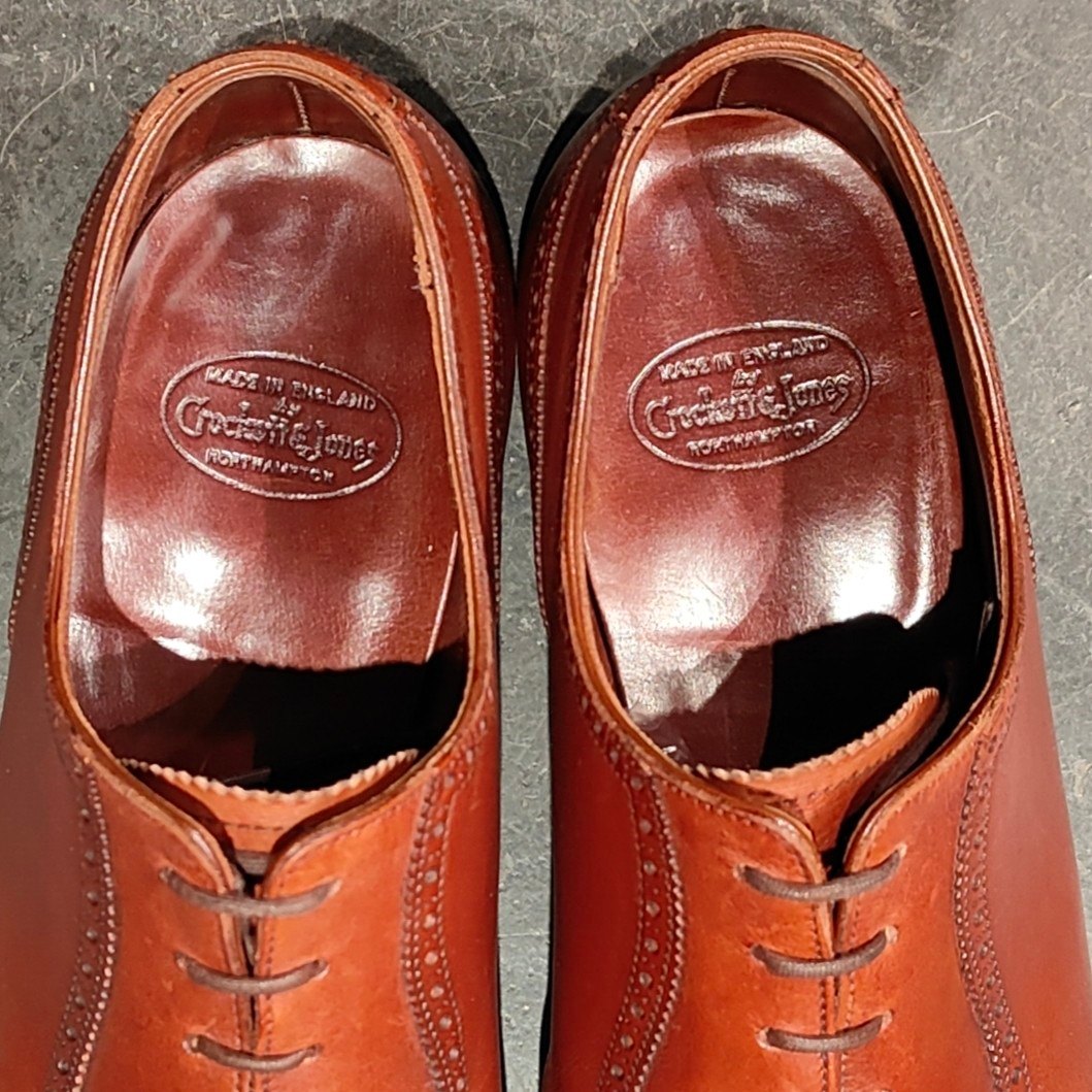 美品 【CROCKETT&JONES】クロケットアンドジョーンズ パンチドキャップトゥ  カーフ ブラウン サイズUK8D 337ラスト 参考定価￥154,000-