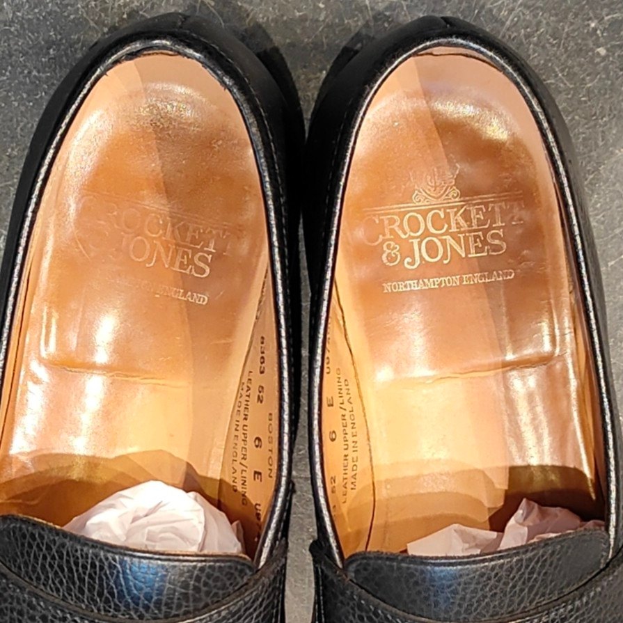 美品 【Crockett&Jones】クロケット&ジョーンズ ボストン ローファー グレインレザー ブラック サイズUK6E 314ラスト
