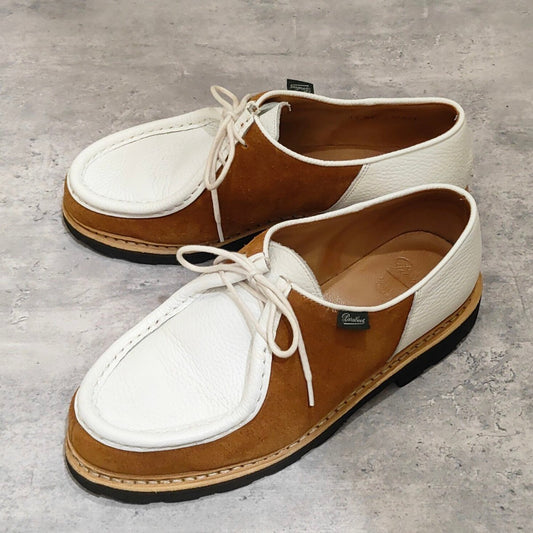 希少 使用数回【PARABOOT】パラブーツ ミカエル 丸の内店リミテッドモデル チロリアンシューズ グレインレザー×スエードコンビ ブラウン×ホワイト サイズ42