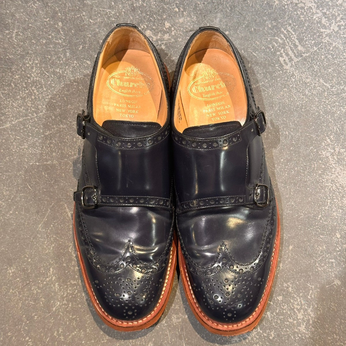 【Church's】チャーチ ケルビー3 5都市 ダブルモンク ポリッシュバインダーカーフ ネイビー サイズUK70F 81ラスト
