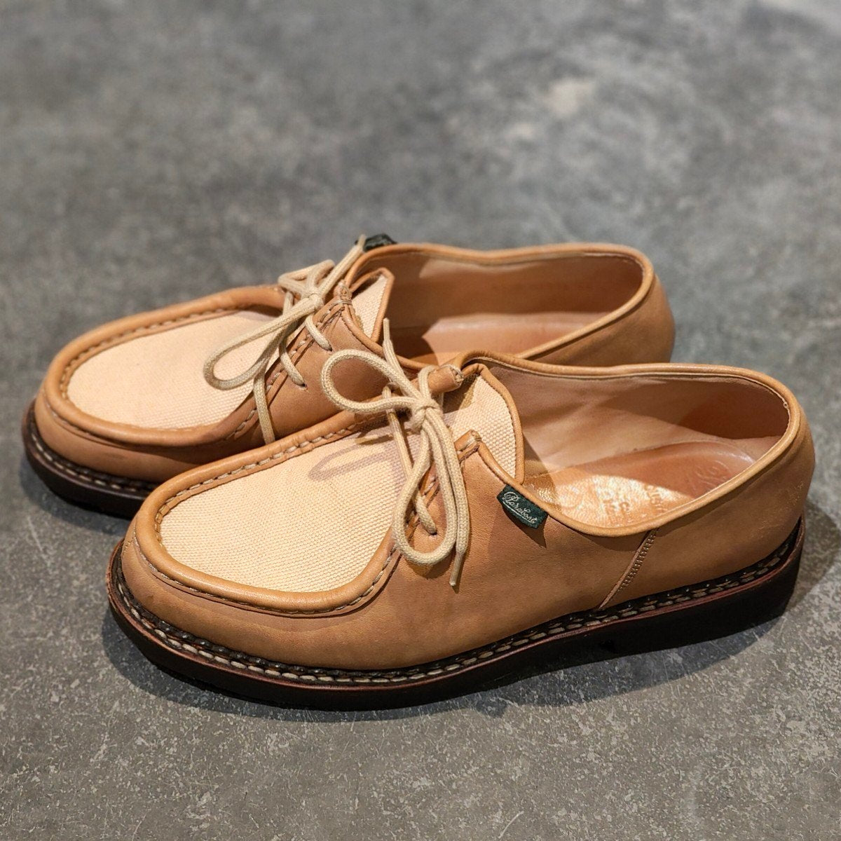 希少 美品【Paraboot】パラブーツ ミカエル カスタムグレード チロリアン カーフ キャンバス生地コンビ ベージュ サイズ41 参考定価￥96,800-