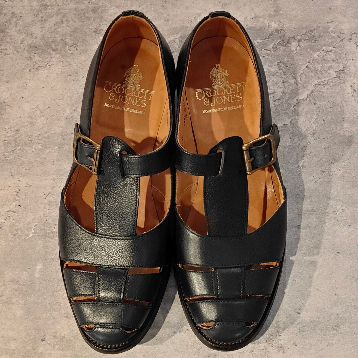 試着程度【クロケット＆ジョーンズ】CROCKETT&JONES フィッシャーマン SUBS グルカサンダル グレインレザー ネイビー サイズUK8E 314ラスト